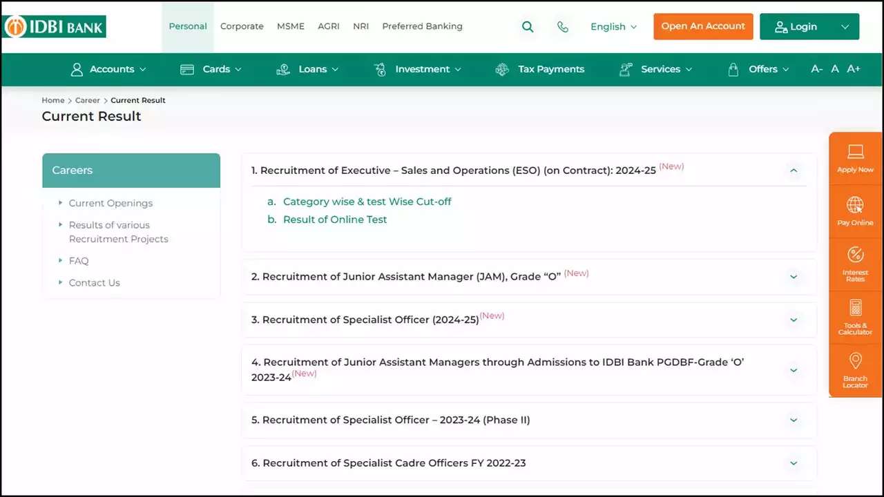 IDBI Executive Results 2024 Declared At Idbibank.in; Check Cutoff