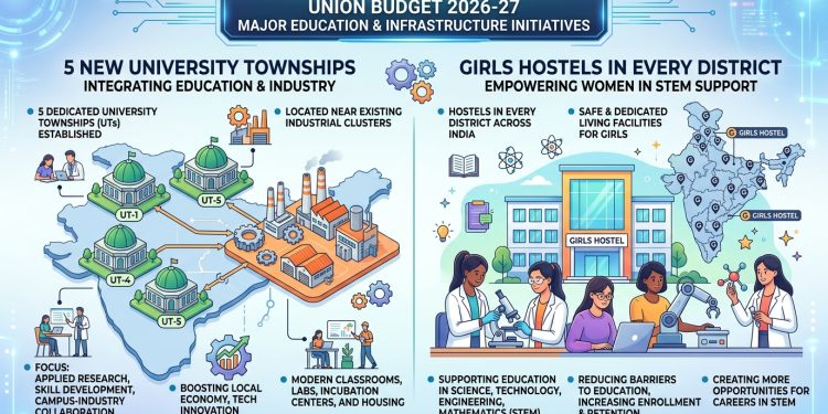 Union Budget 2026-27 Establishes 5 University Townships Near Industrial Hubs — Girls Hostels in Every District for STEM Support
