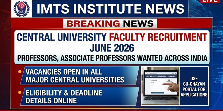 Central University Faculty Recruitment June 2026: Professors, Associate Professors Wanted Across India, Apply via CU-Chayan