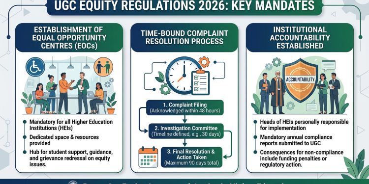 UGC Equity Regulations 2026 Mandate Equal Opportunity Centers Time-Bound Complaint Resolution and Institutional Accountability Established