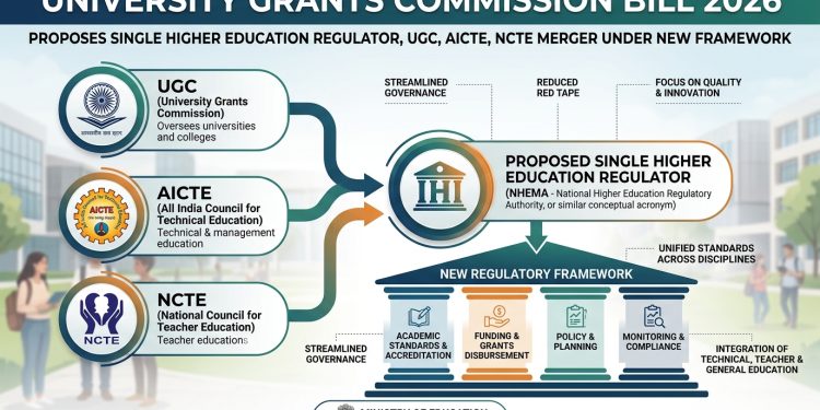 University Grants Commission Bill 2026 Proposes Single Higher Education Regulator, UGC, AICTE, NCTE Merger Under New Framework