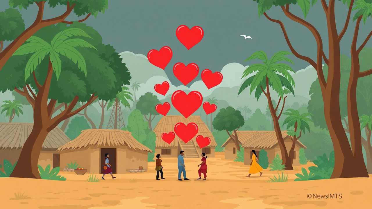 5 Hearts Hidden in Village Scene Optical Illusion
